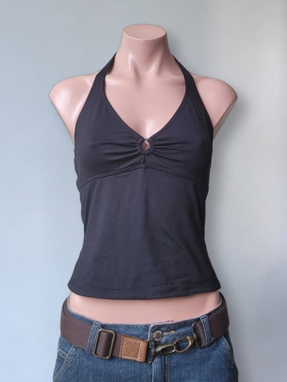 Vintage Black Ring Detail Halter Neck Top (OS)